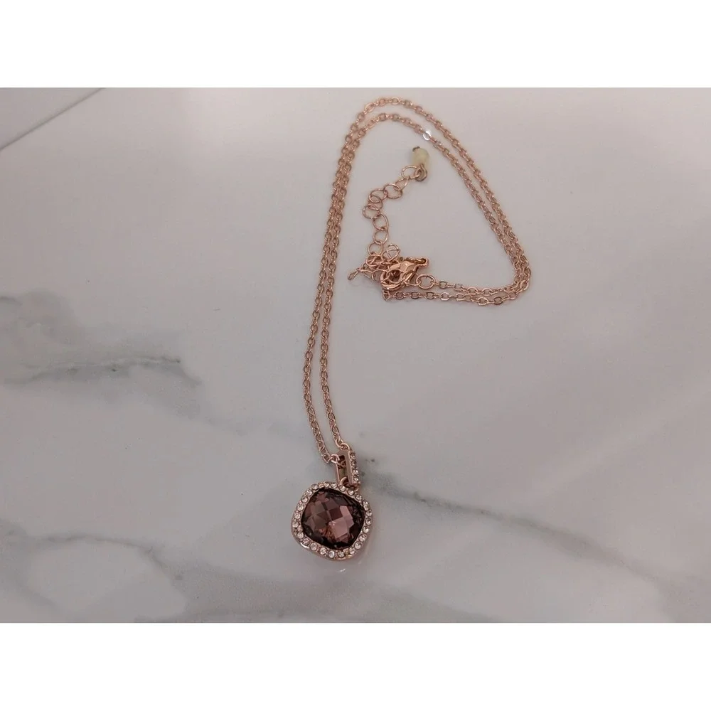 Avon‎ Studio 1886 Very Violet Cushion Cut Necklace and Ring Set Rose Goldtone 8